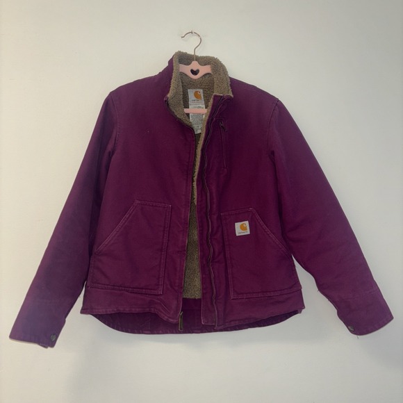 Carhartt For Women Sherpa Lined Canvas Jacket Plum Purple Workwear Size XS‎ - Picture 3 of 10
